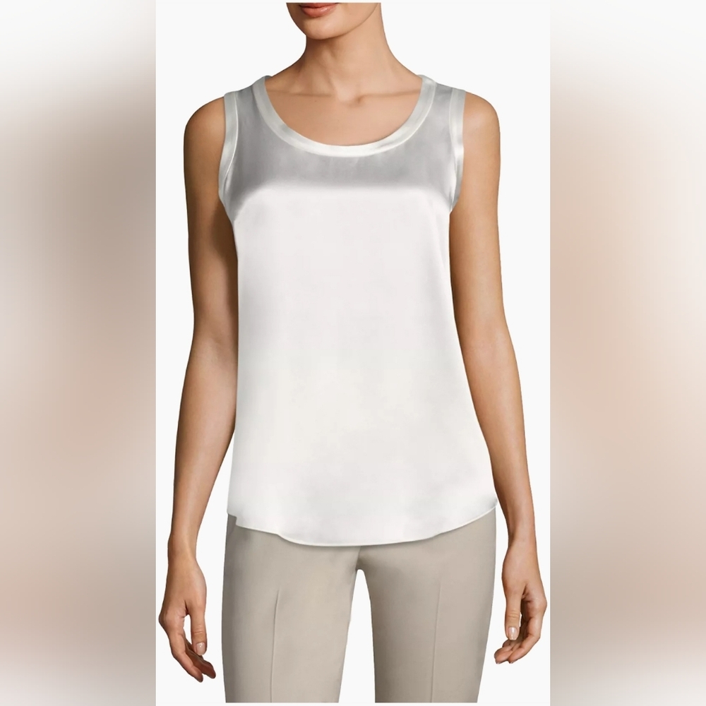 NWT Lafayette 148 NY Reversible Silk Charmeuse Tank | Cloud Silver | Sm | Saks